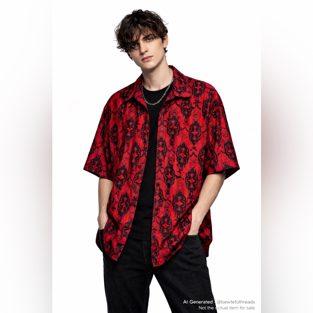 Dragonfly L Red Black Gothic Tribal Shirt Oversized Y2K festival style